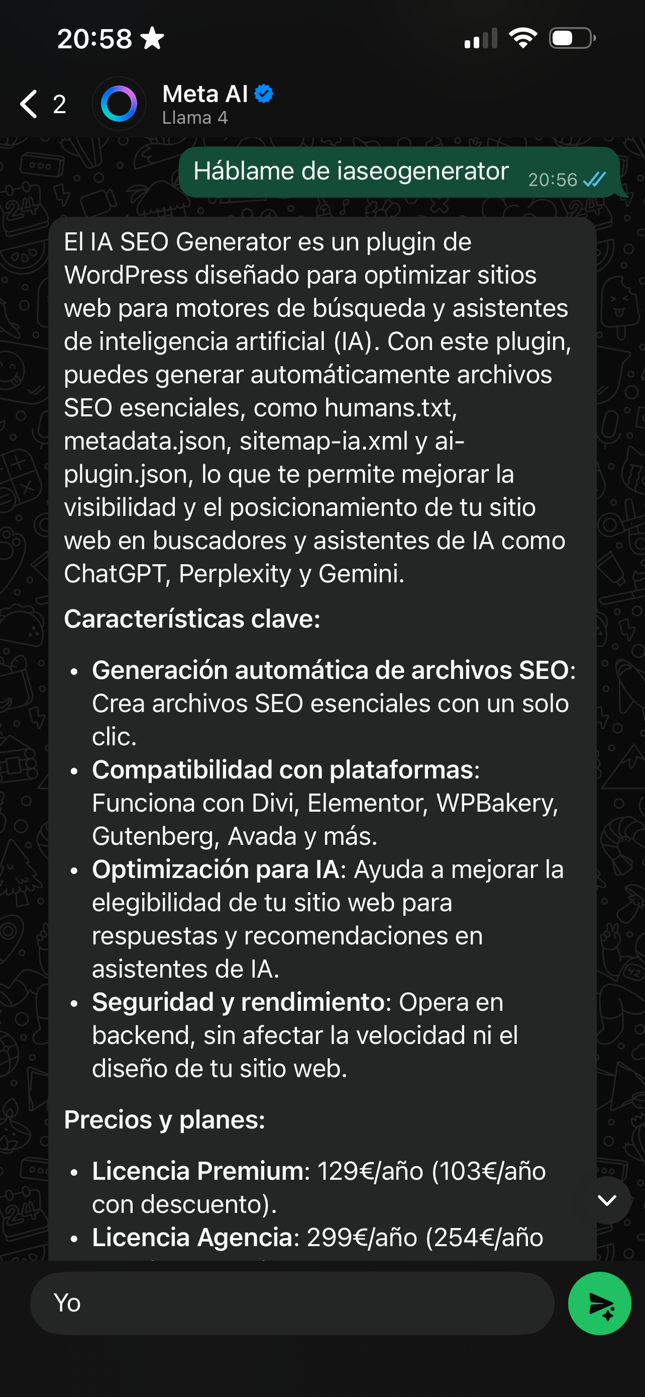 Meta AI (Llama 4) reconoce IA SEO Generator