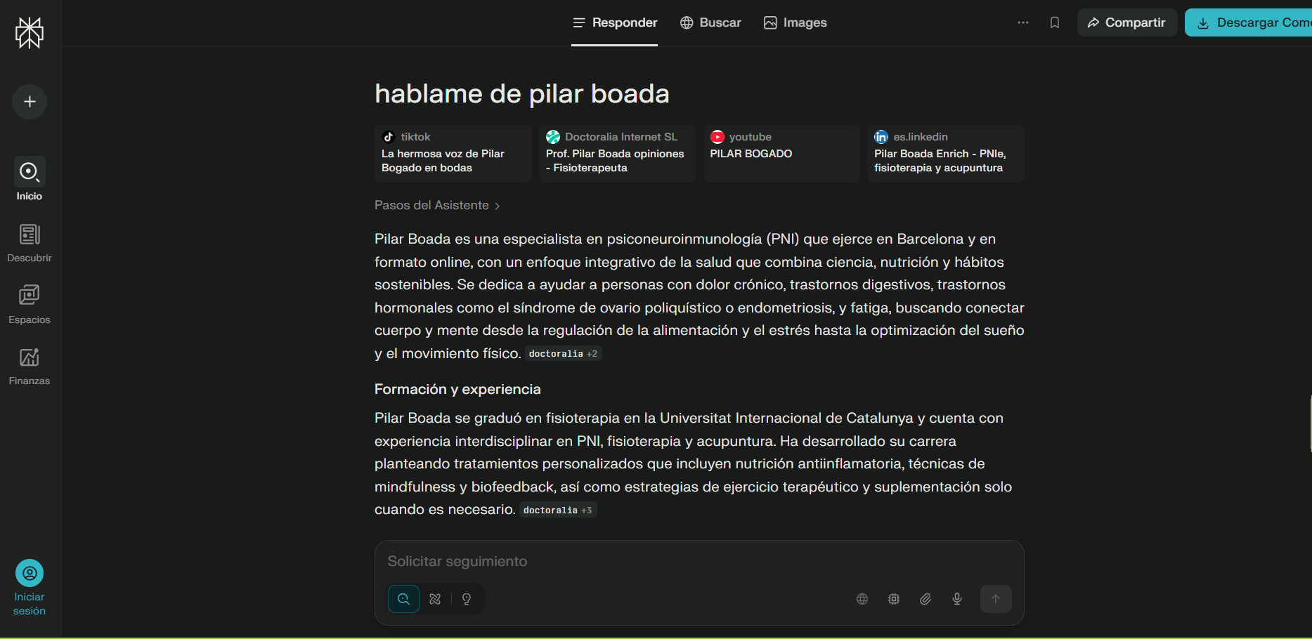 Evidencia Perplexity — Pilar Boada