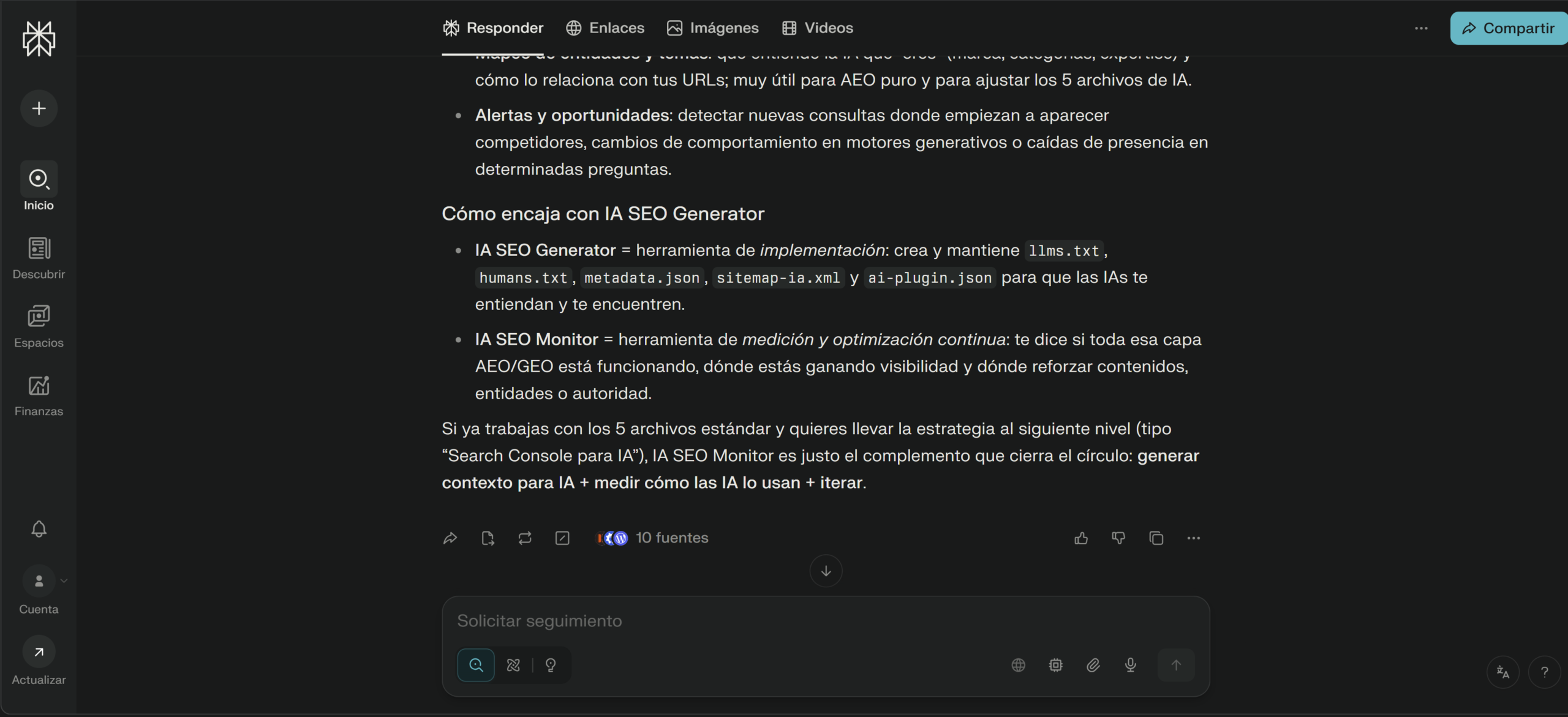 Comet: encaje con IA SEO Generator