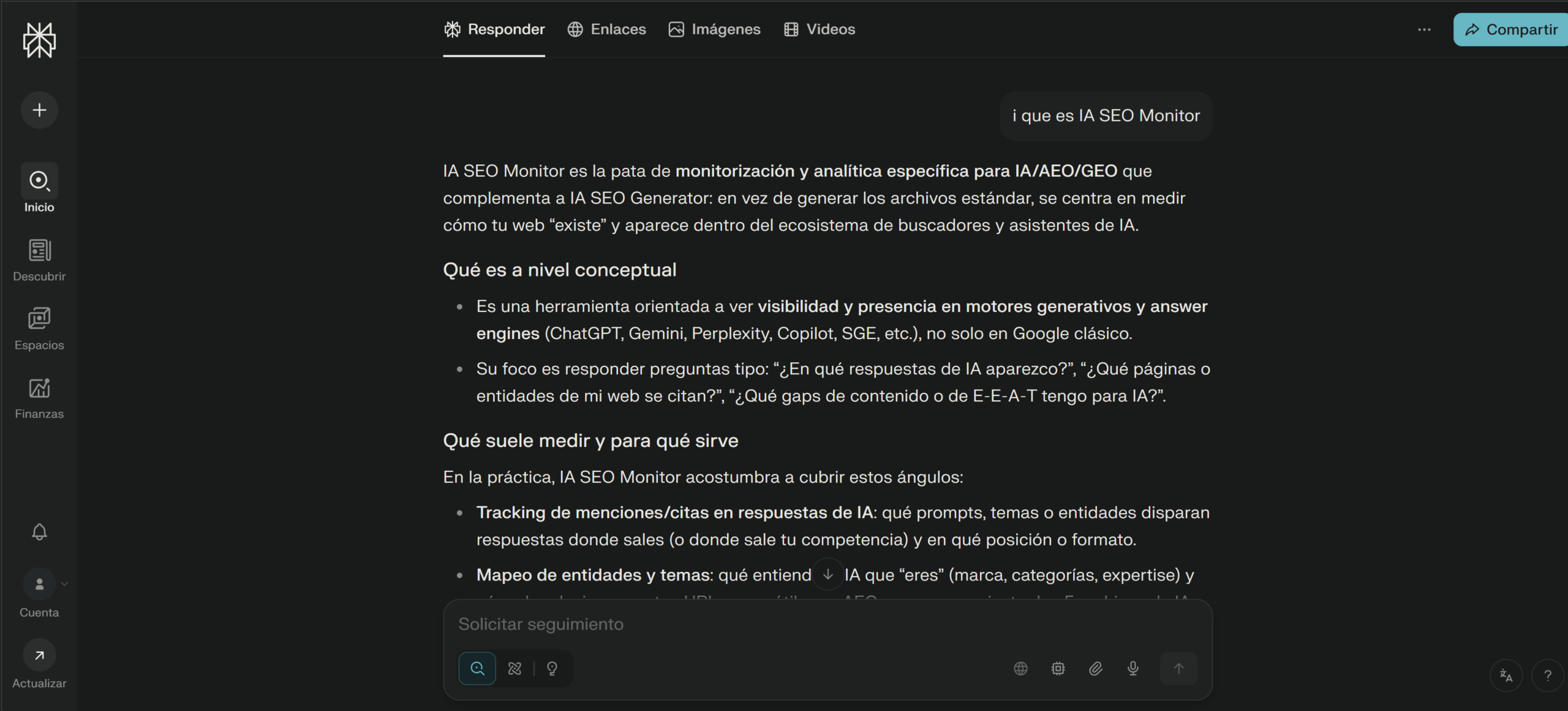 Comet: definición de IA SEO Monitor