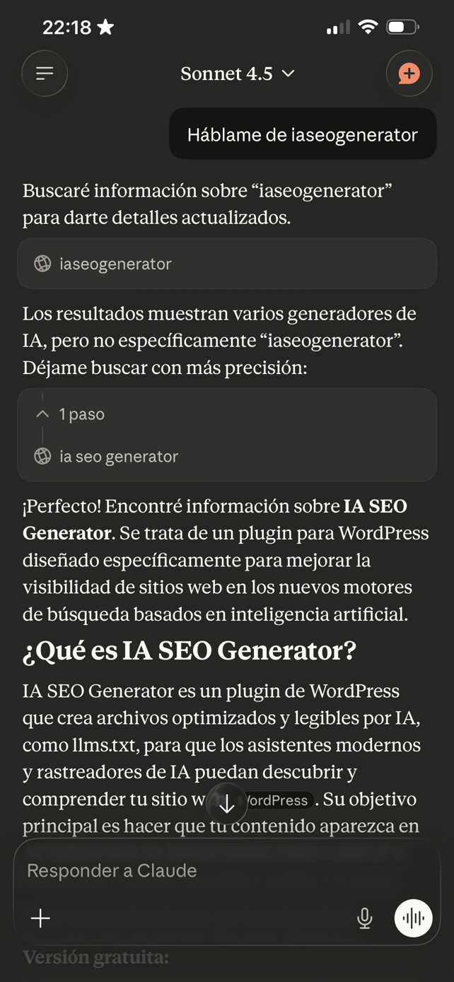 Claude: búsqueda inicial sobre iaseogenerator
