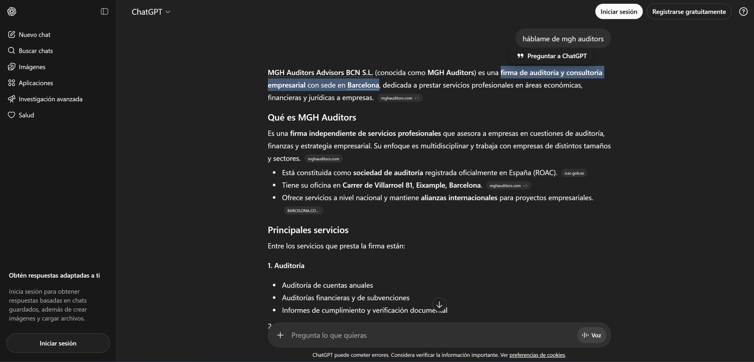 Evidencia ChatGPT — MGH Auditors