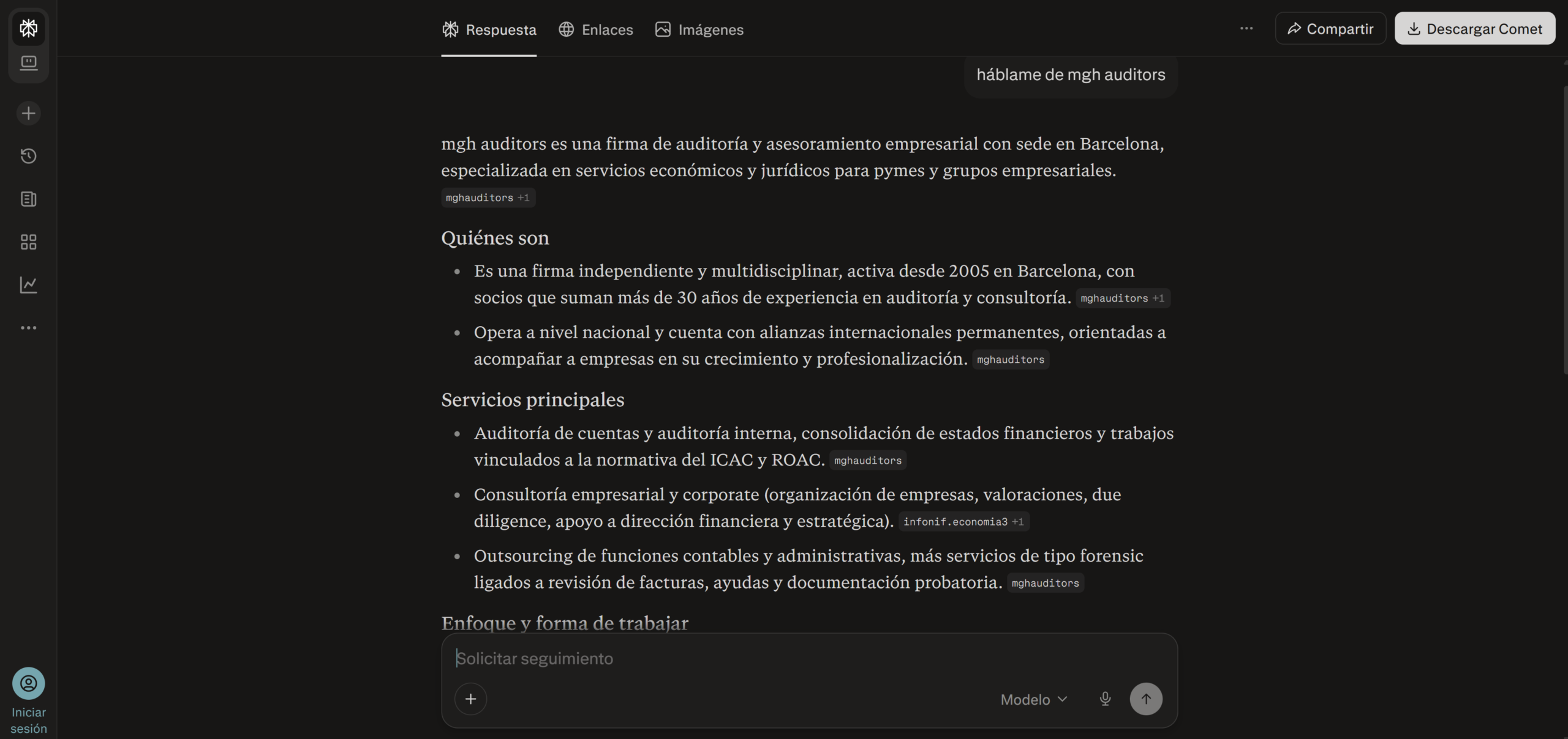 Evidencia Perplexity — MGH Auditors