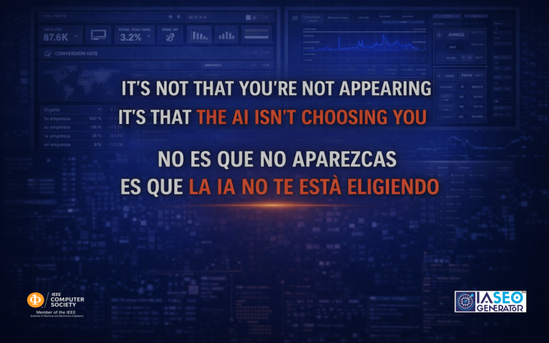 Dashboard digital con datos y mensaje: no es que no aparezcas, es que la IA no te está eligiendo