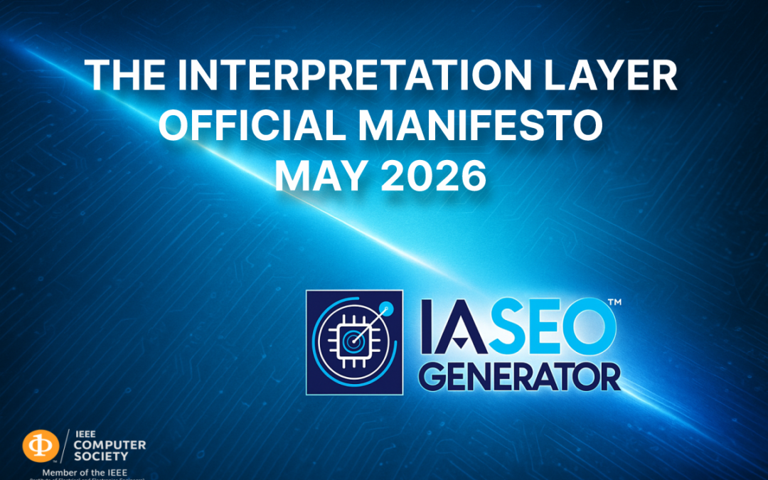 Documento oficial The Interpretation Layer Manifesto May 2026 sobre cómo la inteligencia artificial interpreta, prioriza y recomienda empresas antes del clic.
