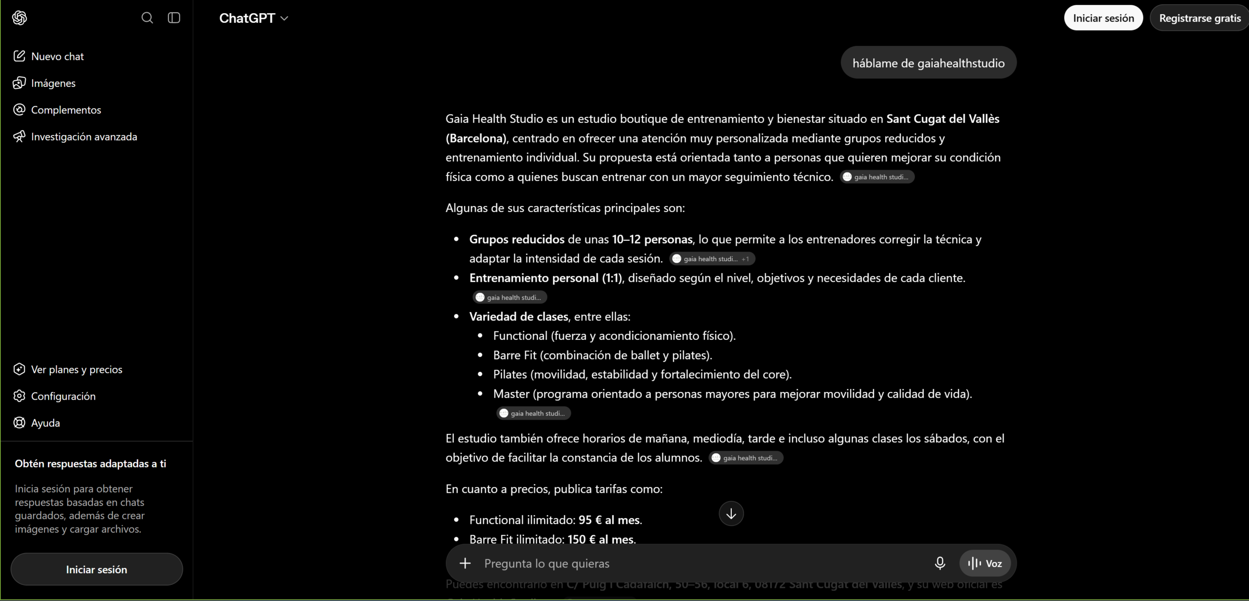 Evidencia ChatGPT — GAÏA Health Studio