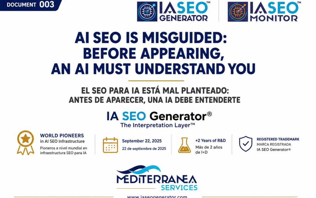 Document 003. AI SEO is Misguided: Before Appearing, an AI Must Understand You. IA SEO Generator®, The Interpretation Layer™, pioneers in AI SEO Infrastructure.