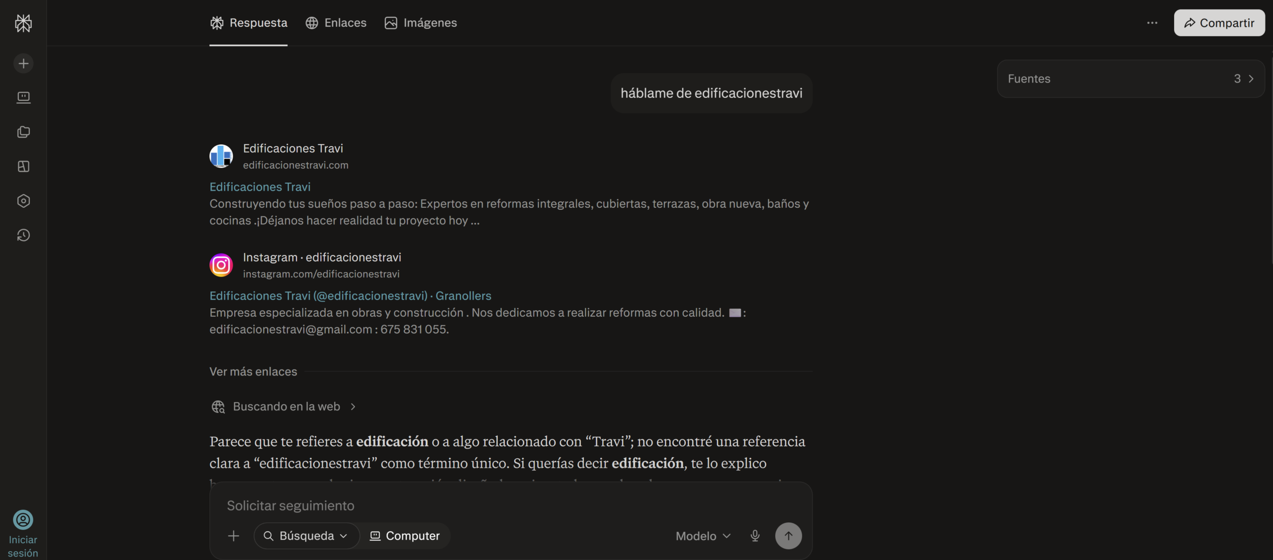 Evidencia Perplexity — Edificaciones Travi