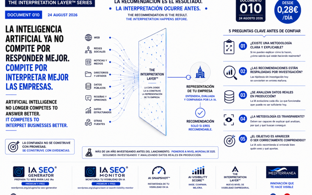 Documento 010 de The Interpretation Layer™: la inteligencia artificial ya no compite por responder mejor, compite por interpretar mejor las empresas antes de recomendarlas.