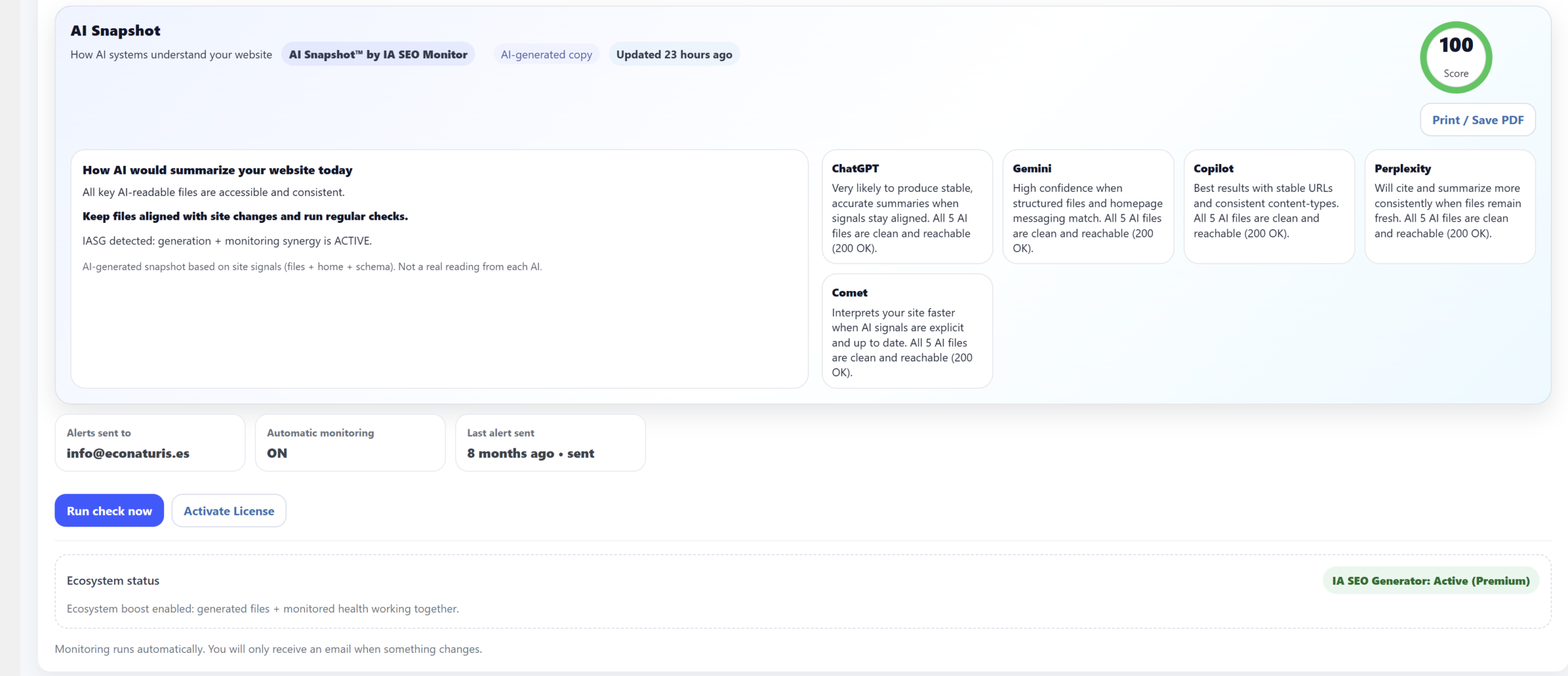 IA SEO Monitor Premium automated monitoring interface