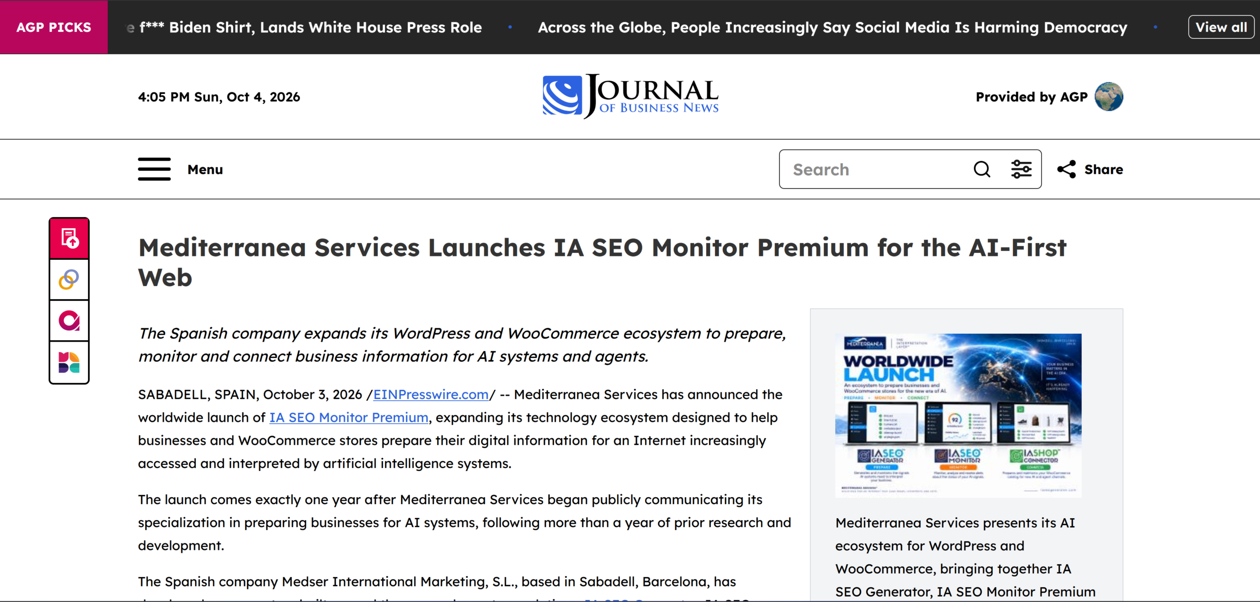 Publicación de Mediterranea Services en Journal of Business News