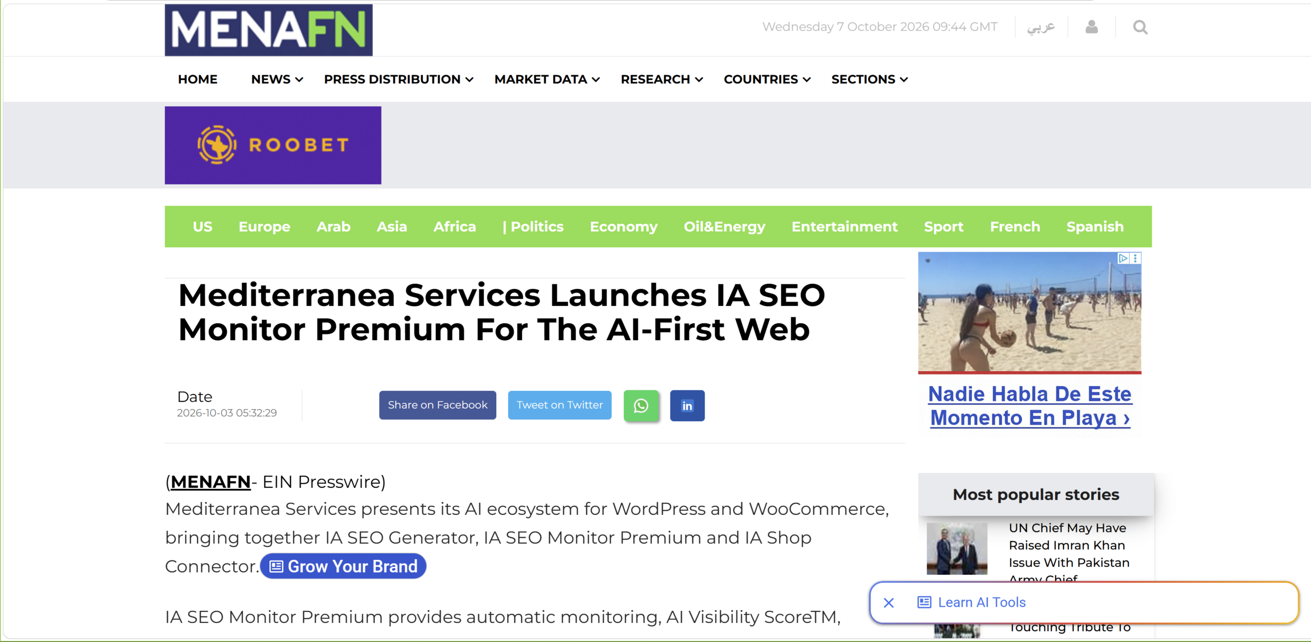 MENAFN presenta el lanzamiento de IA SEO Monitor Premium de Mediterranea Services el 3 de octubre de 2026