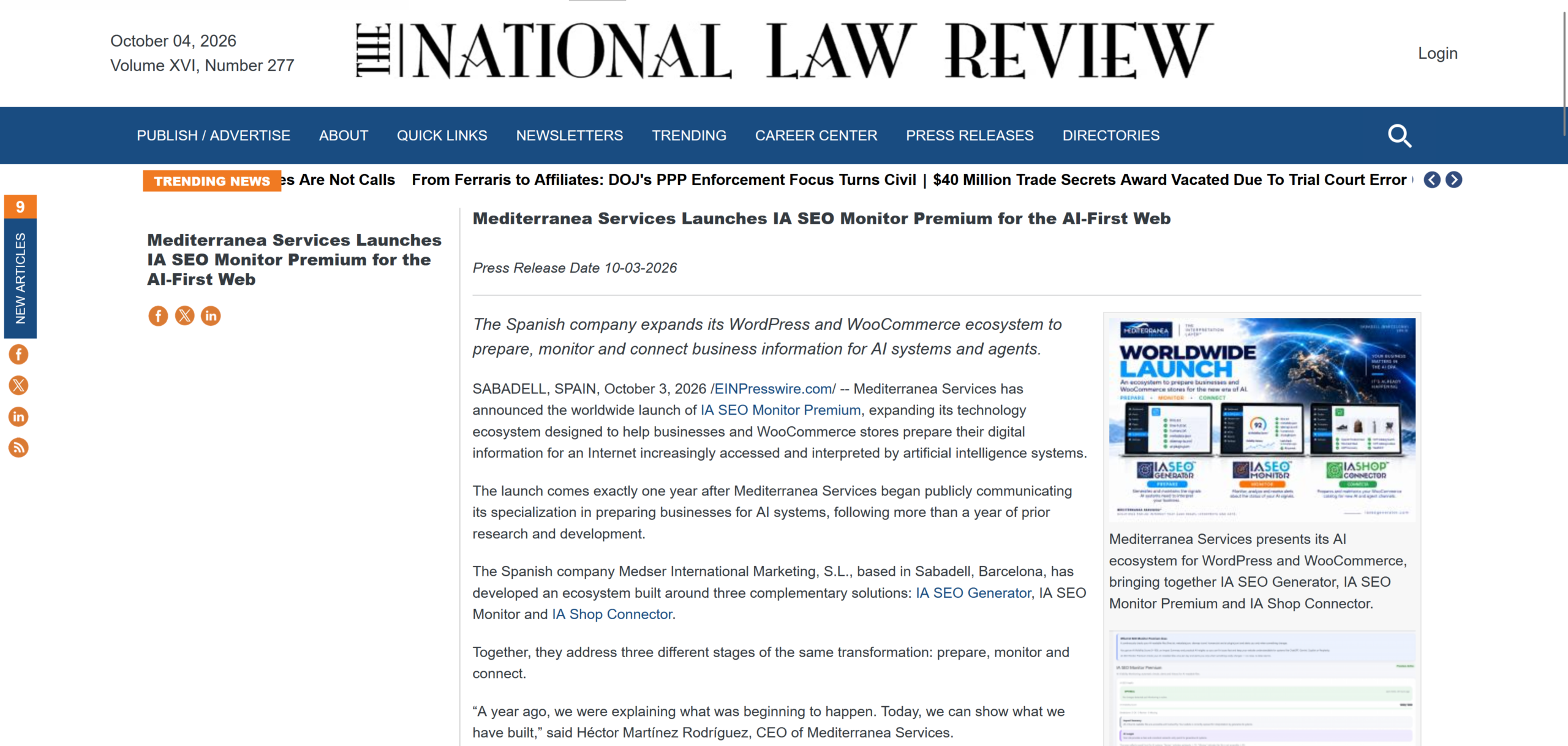 Publicación de Mediterranea Services en The National Law Review