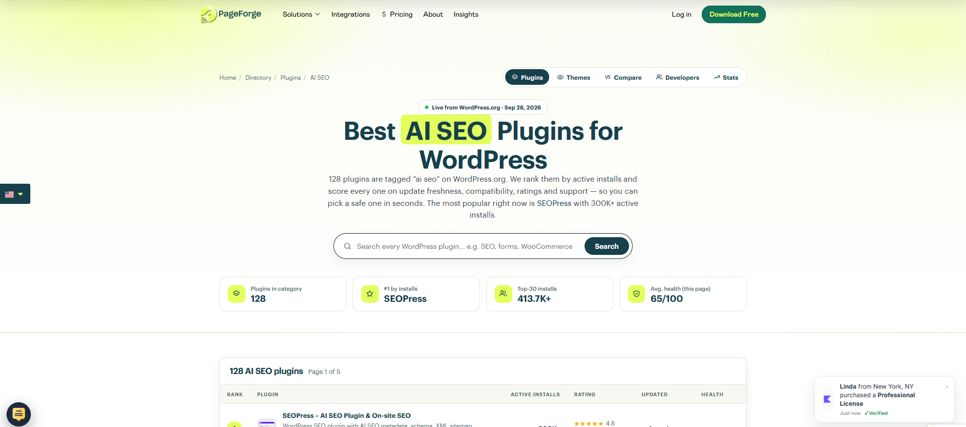 Ranking de plugins AI SEO publicado por PageForge